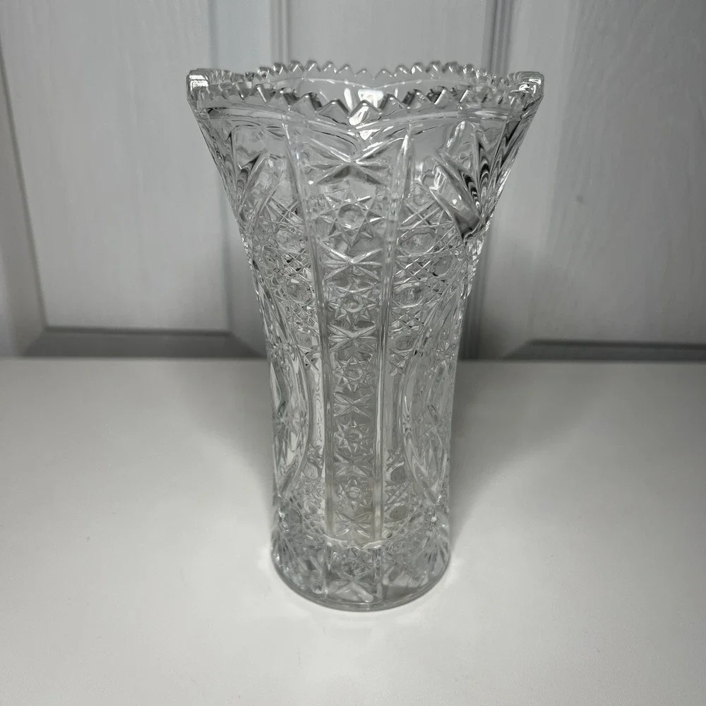 Vintage Bohemian Czech‎ Cut Crystal Glass Large Vase 7